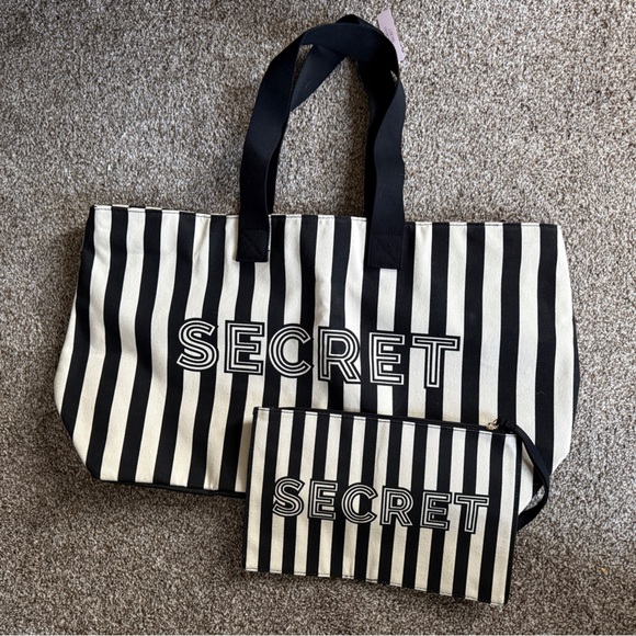 Victoria's Secret Black and White Striped Tote - Picture 2 of 3